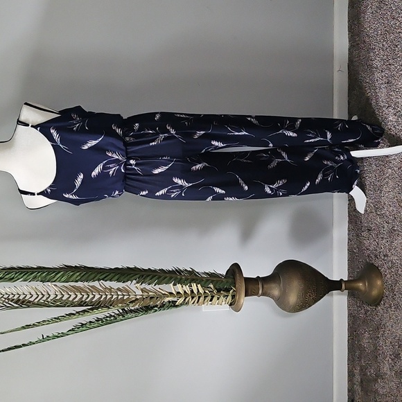 Love Ryan Navy Blue with Print Spaghetti Strap Jumpsuit - Picture 3 of 16